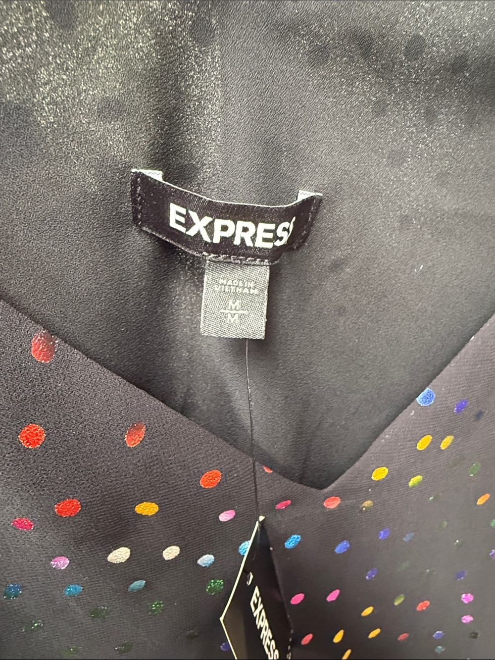 Express Black Satin Cami with Multicolor Polka Dots - Picture 3 of 3
